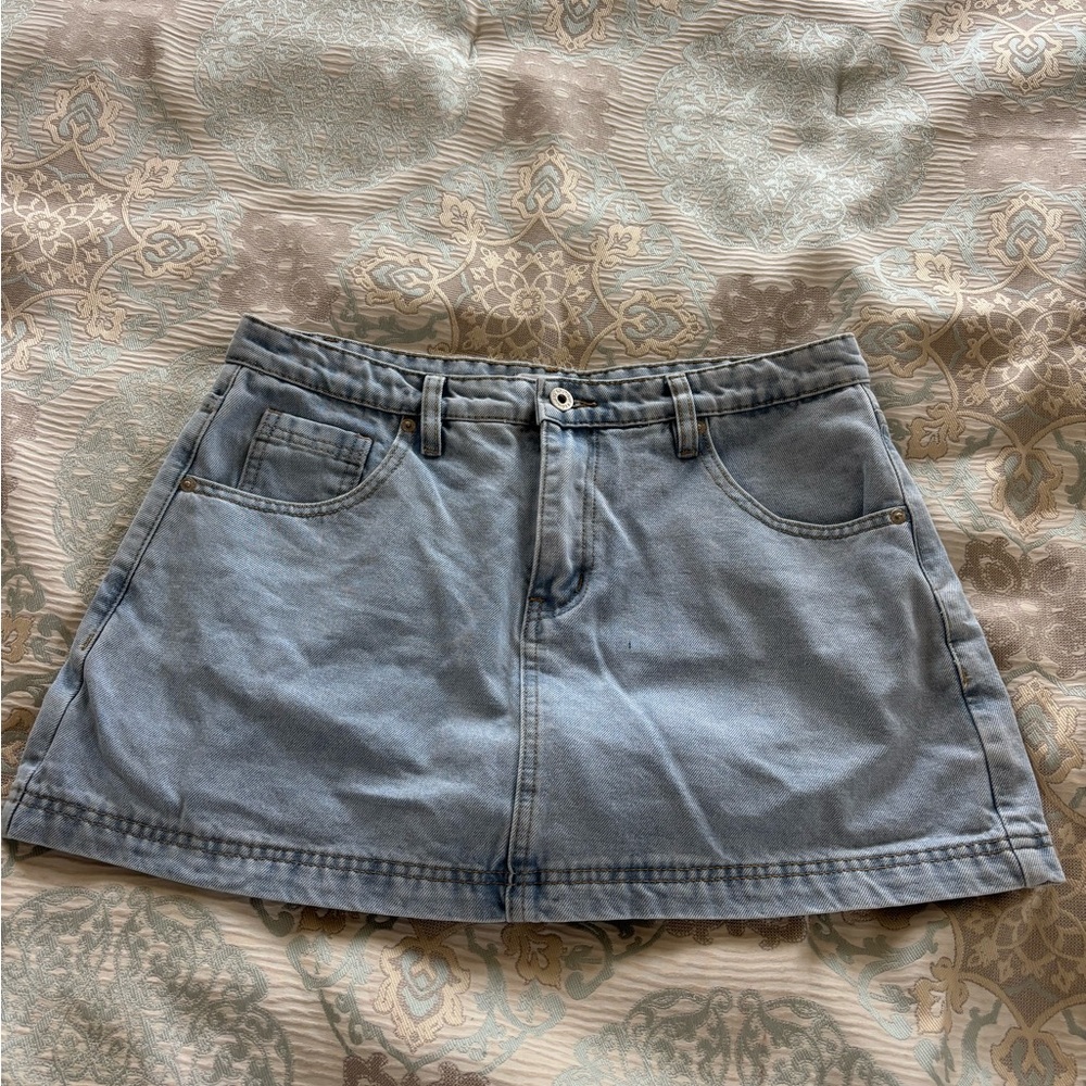 Beginning Boutique Skyline Swirl Light Wash Denim Skort